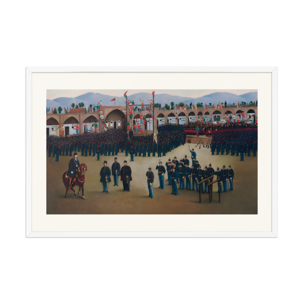 Soldiers Drill Within an Arcaded Courtyard | Restored Qajar Painting — view 9