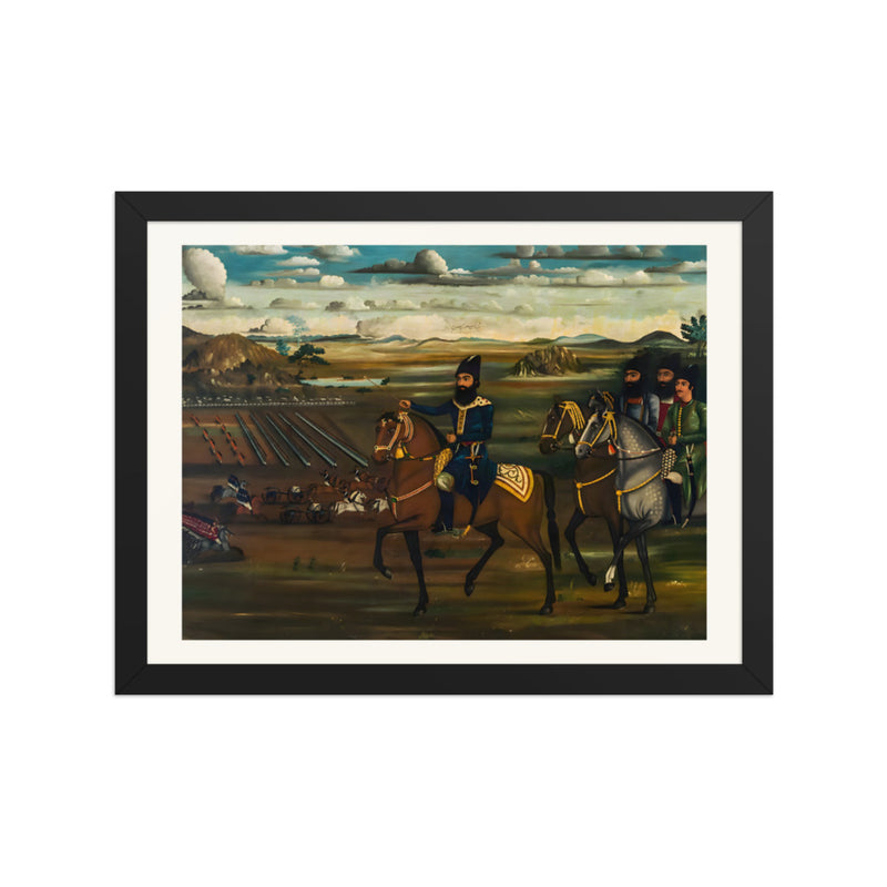 A Mounted Commander Surveys the Field | Restored Qajar Painting