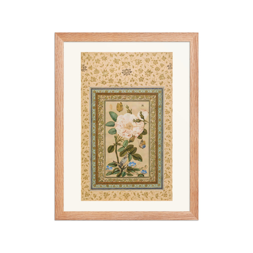 A Bird in a Rose Bush with Butterflies | Restored Qajar Painting — view 4