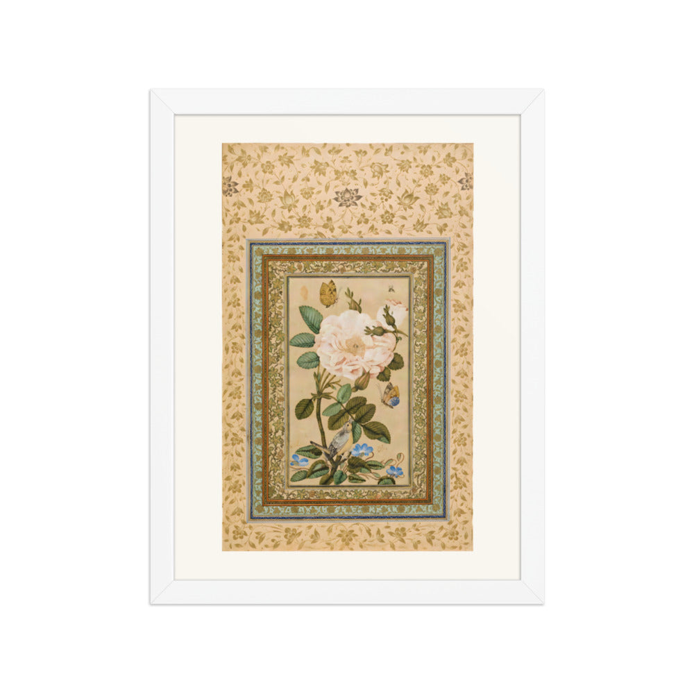 A Bird in a Rose Bush with Butterflies | Restored Qajar Painting — view 7