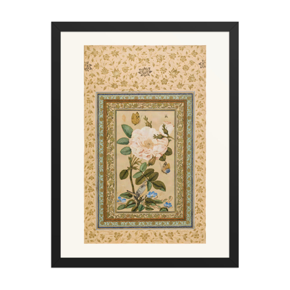 A Bird in a Rose Bush with Butterflies | Restored Qajar Painting — view 2