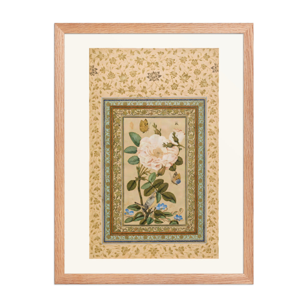 A Bird in a Rose Bush with Butterflies | Restored Qajar Painting — view 5