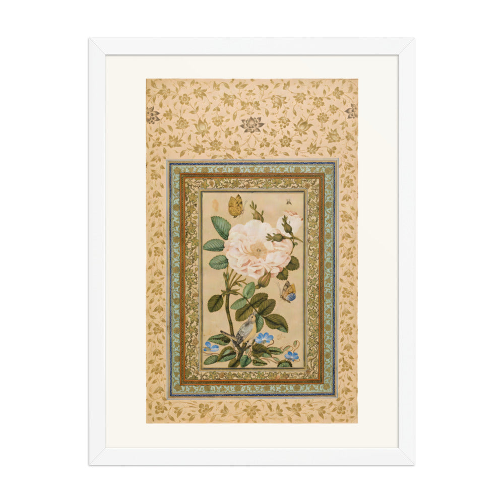 A Bird in a Rose Bush with Butterflies | Restored Qajar Painting — view 8