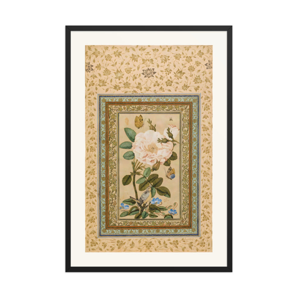 A Bird in a Rose Bush with Butterflies | Restored Qajar Painting — view 3