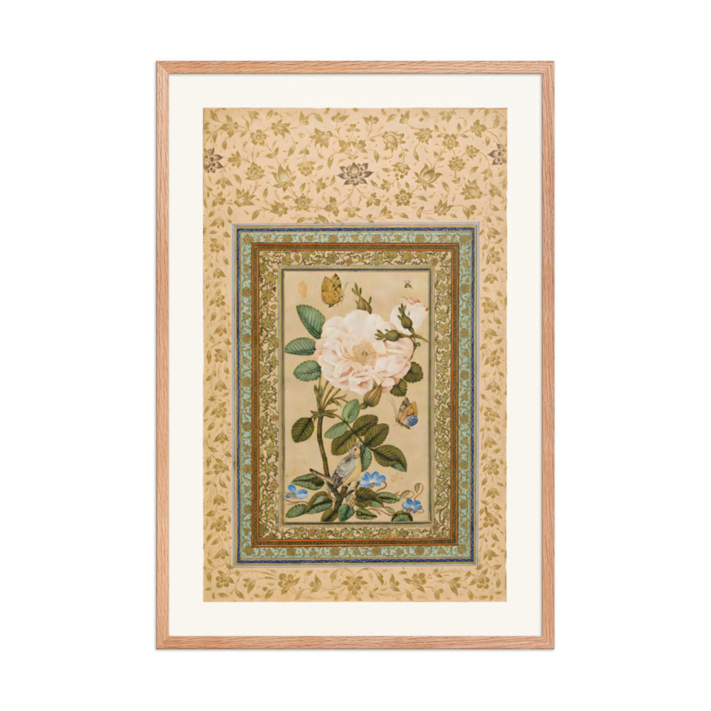 A Bird in a Rose Bush with Butterflies | Restored Qajar Painting — view 6