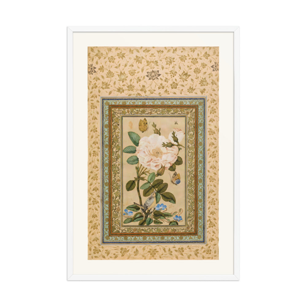 A Bird in a Rose Bush with Butterflies | Restored Qajar Painting — view 9