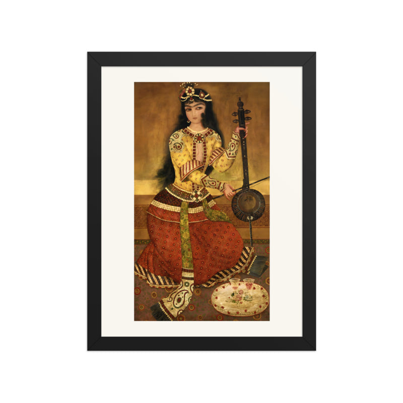 A Court Musician Playing the Kamancheh | Restored Qajar Painting