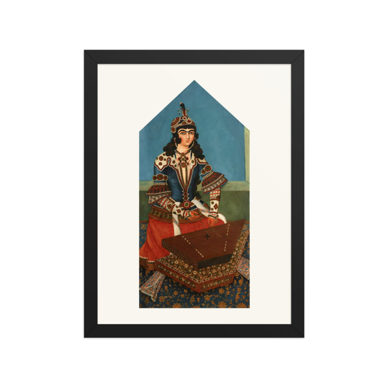 Woman Playing a Santur | Restored Qajar Painting