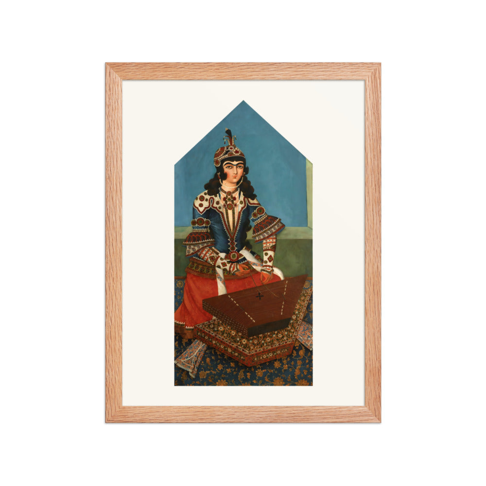 Woman Playing a Santur | Restored Qajar Painting — view 4