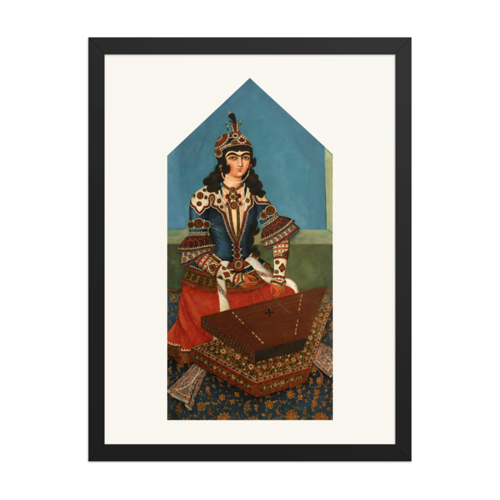 Woman Playing a Santur | Restored Qajar Painting — view 2