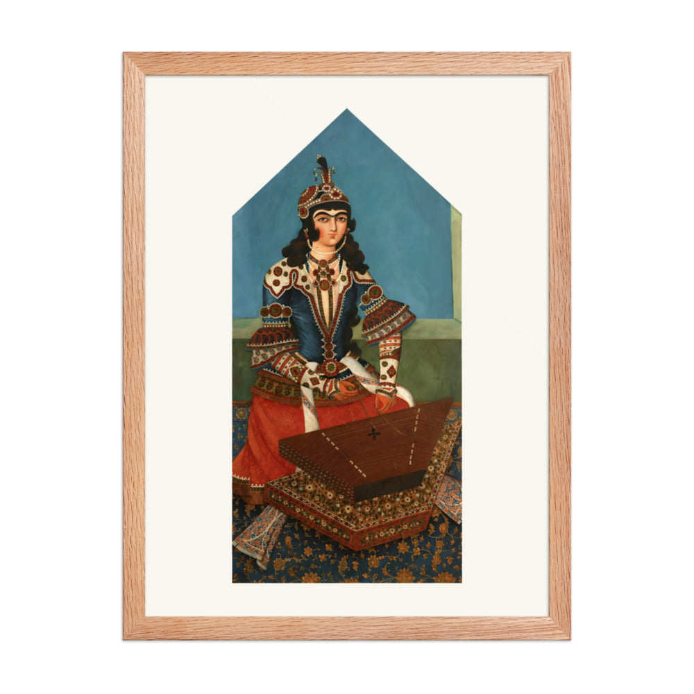 Woman Playing a Santur | Restored Qajar Painting — view 5