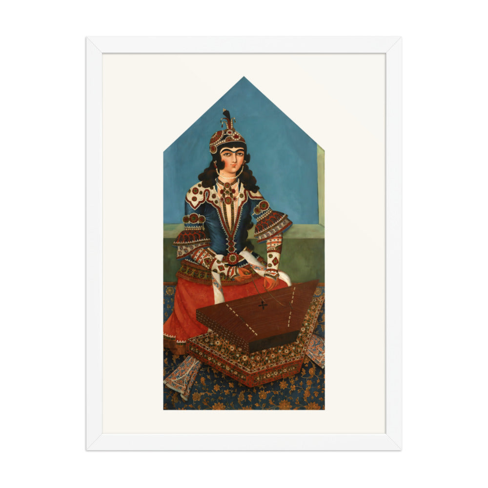 Woman Playing a Santur | Restored Qajar Painting — view 8