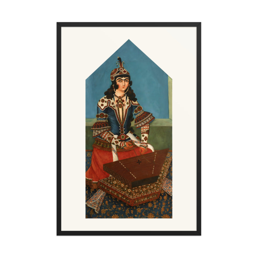 Woman Playing a Santur | Restored Qajar Painting — view 3