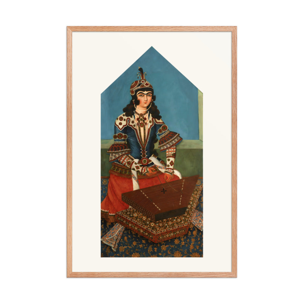 Woman Playing a Santur | Restored Qajar Painting — view 6