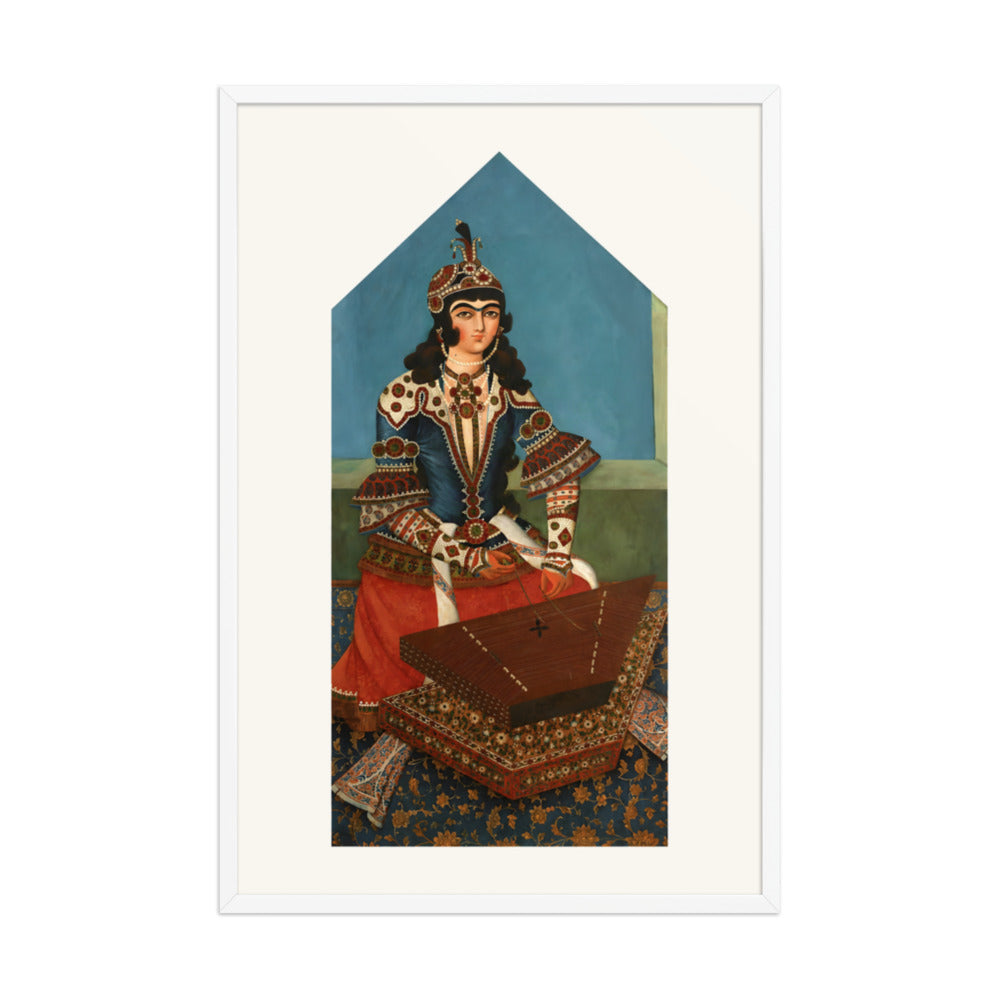 Woman Playing a Santur | Restored Qajar Painting — view 9