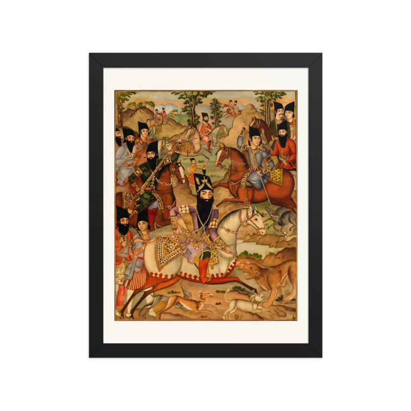 Fath-Ali Shah Hunting — a Painted Lacquer Panel | Restored Qajar Painting