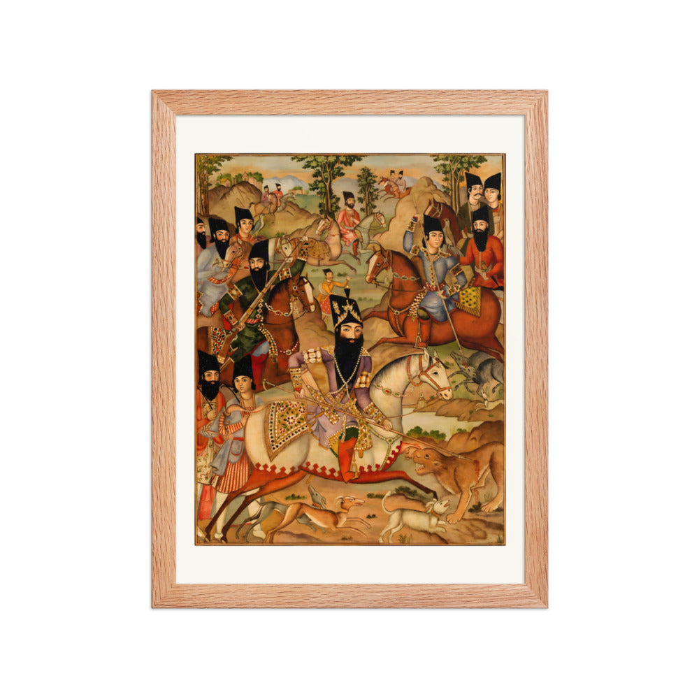 Fath-Ali Shah Hunting — a Painted Lacquer Panel | Restored Qajar Painting — view 4