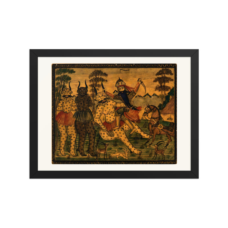 Fath-Ali Shah in the Guise of Rustam, Fighting the White Div | Restored Qajar Painting