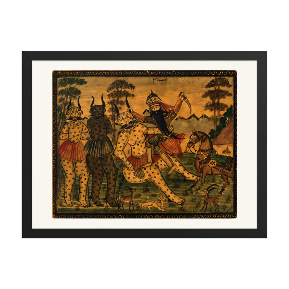 Fath-Ali Shah in the Guise of Rustam, Fighting the White Div | Restored Qajar Painting — view 2