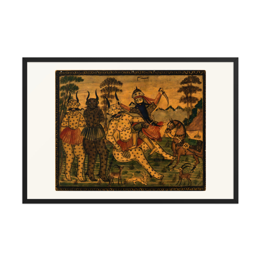 Fath-Ali Shah in the Guise of Rustam, Fighting the White Div | Restored Qajar Painting — view 3