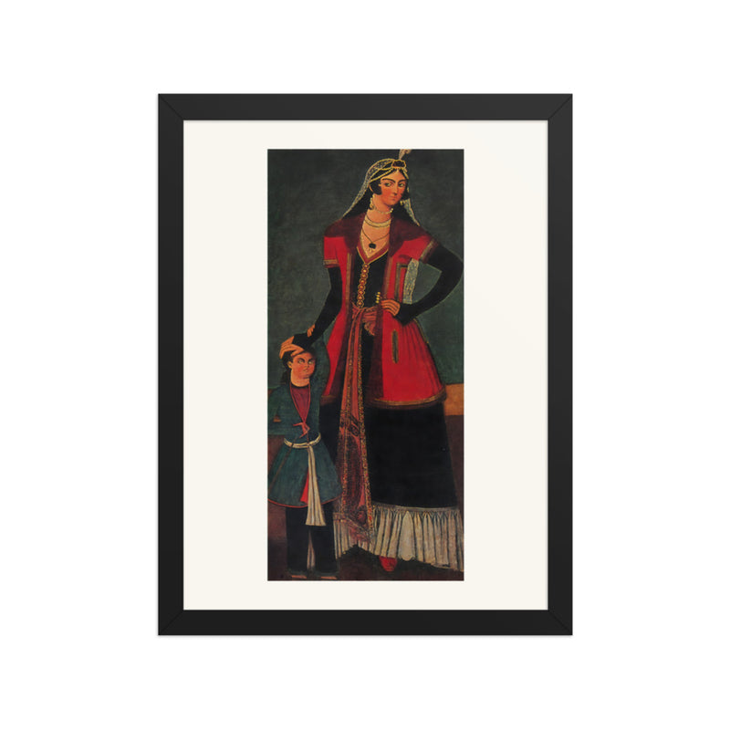 A Girl and a Little Boy | Restored Qajar Painting