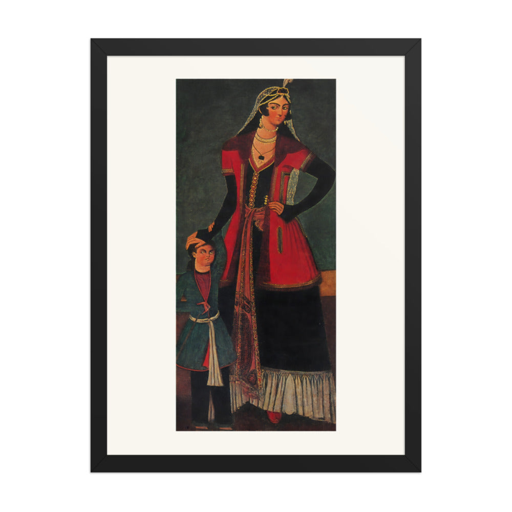 A Girl and a Little Boy | Restored Qajar Painting — view 2