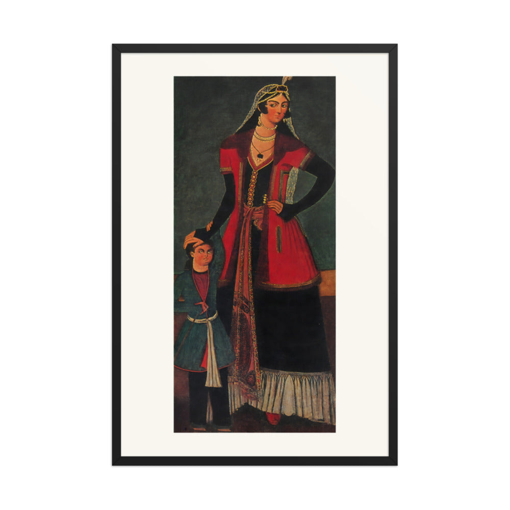 A Girl and a Little Boy | Restored Qajar Painting — view 3