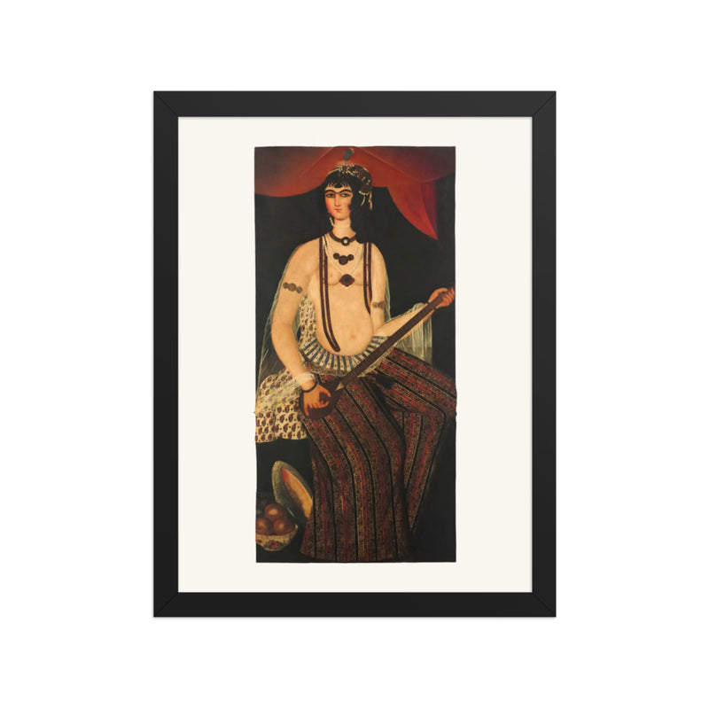 A Female Musician with a Stringed Instrument | Restored Qajar Painting