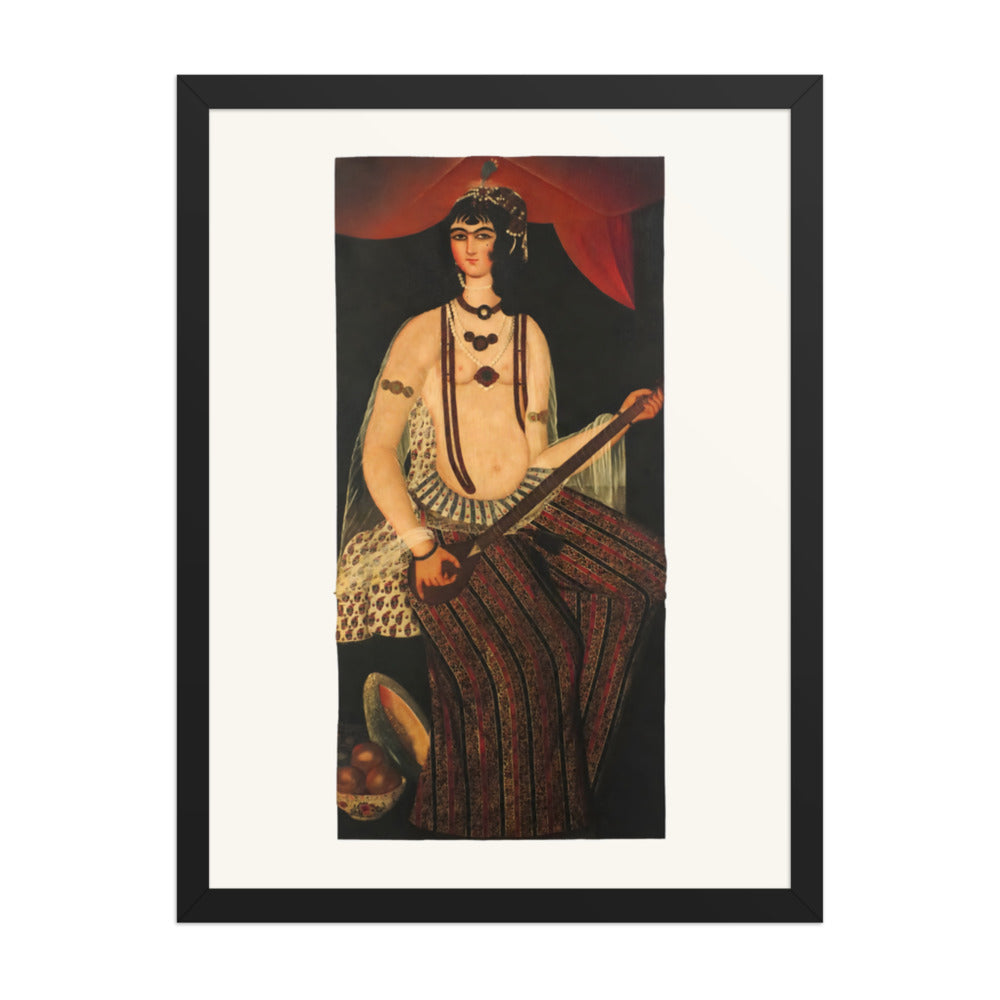 A Female Musician with a Stringed Instrument | Restored Qajar Painting — view 2