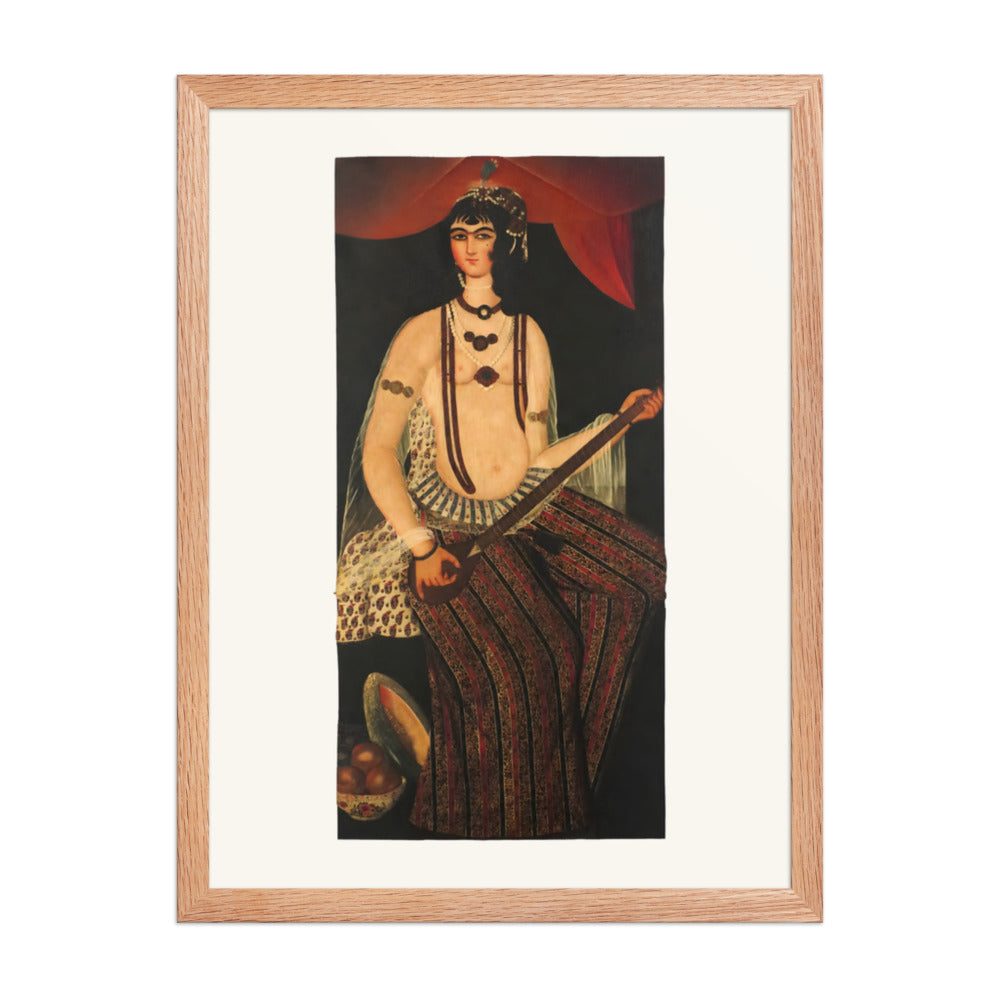 A Female Musician with a Stringed Instrument | Restored Qajar Painting — view 5