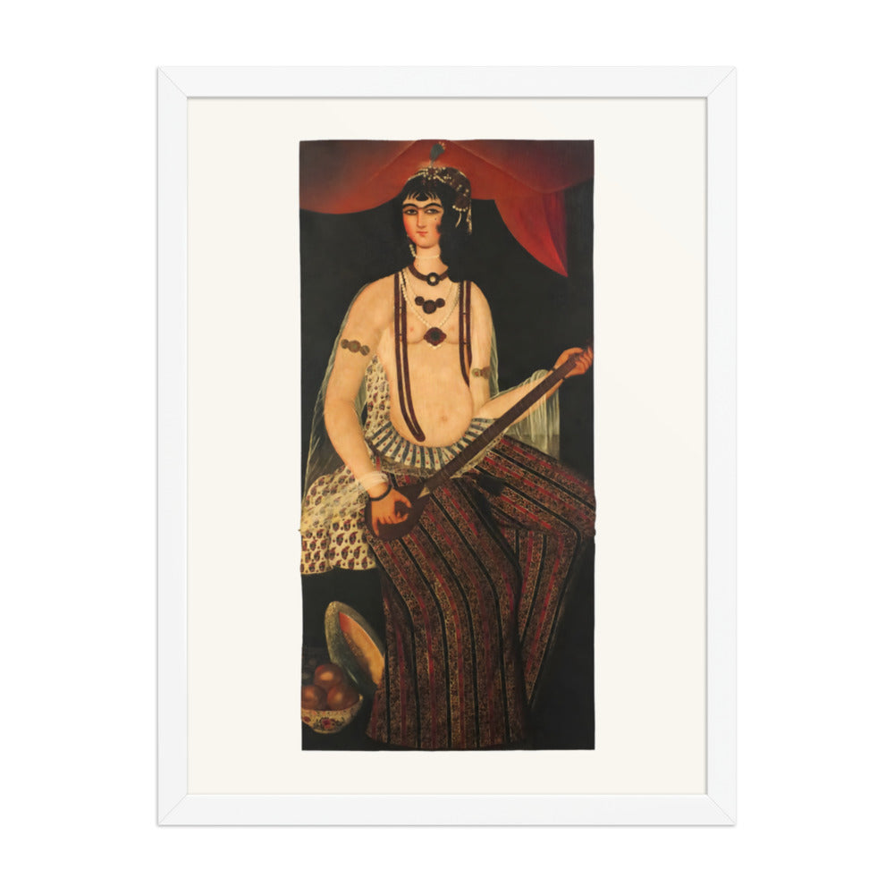 A Female Musician with a Stringed Instrument | Restored Qajar Painting — view 8