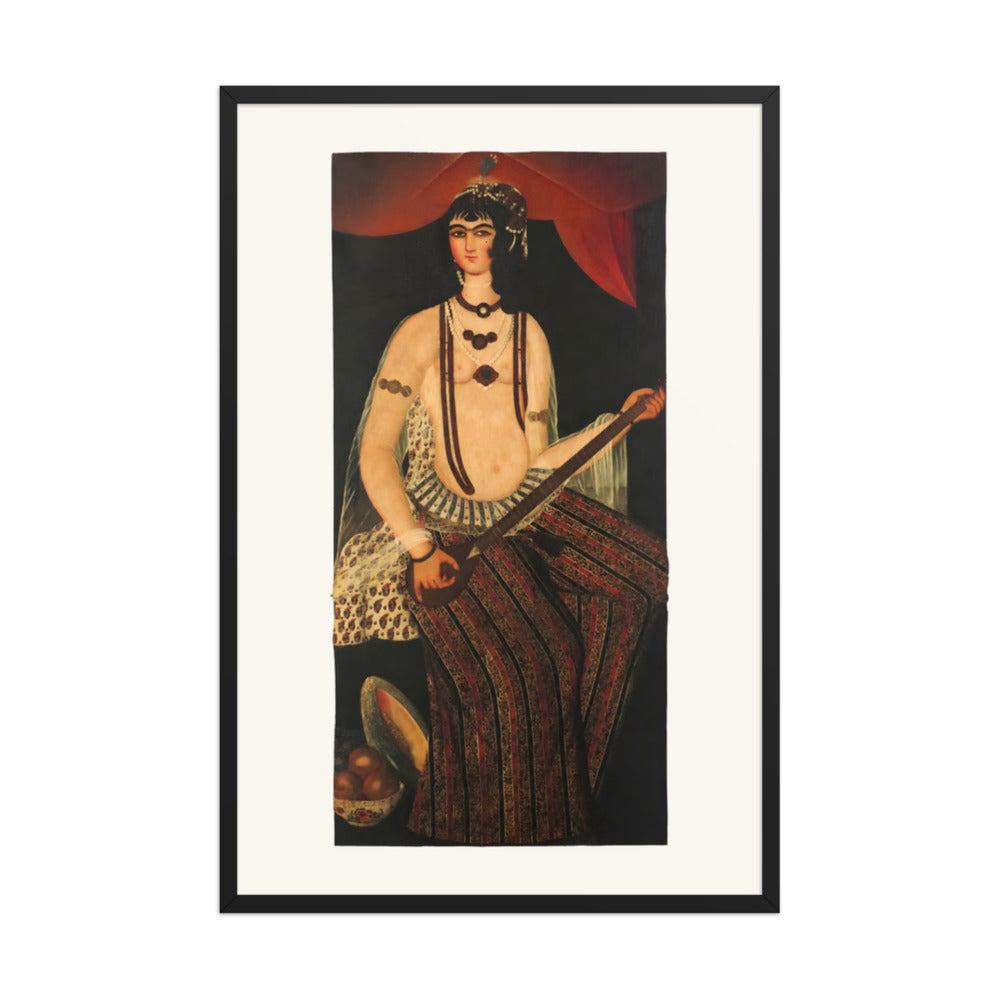 A Female Musician with a Stringed Instrument | Restored Qajar Painting — view 3
