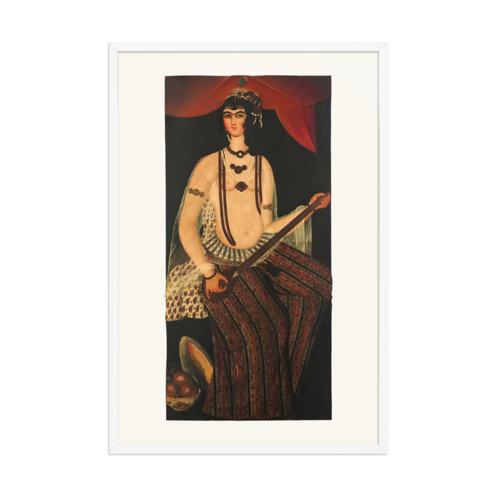 A Female Musician with a Stringed Instrument | Restored Qajar Painting — view 9