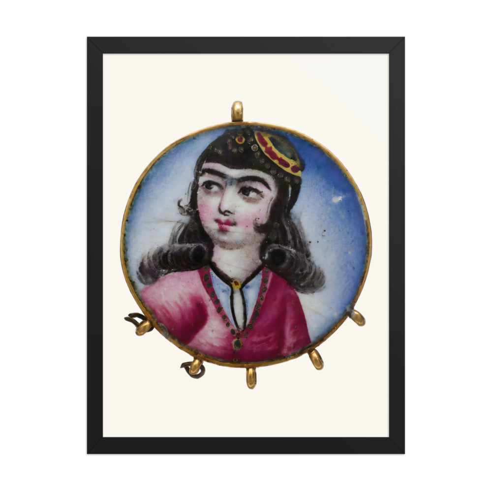 Portrait of a Girl in a Round Pendant | Restored Qajar Painting — view 2