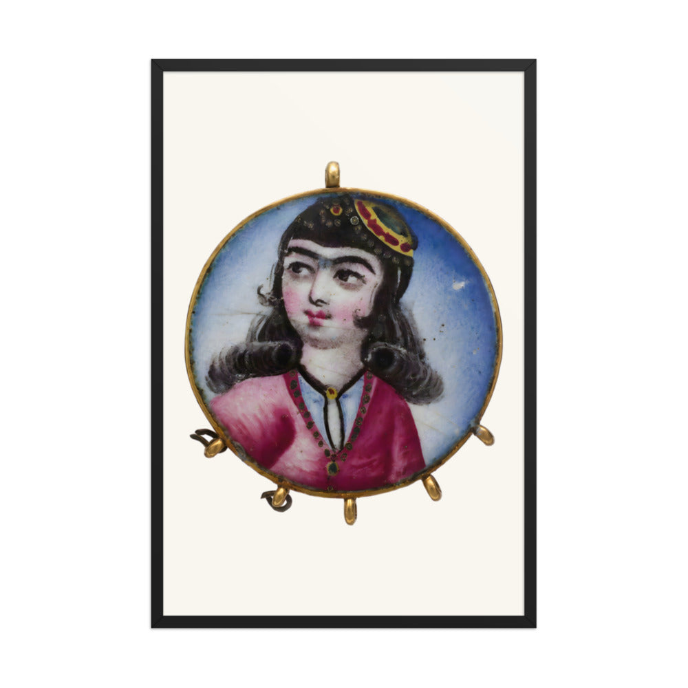 Portrait of a Girl in a Round Pendant | Restored Qajar Painting — view 3