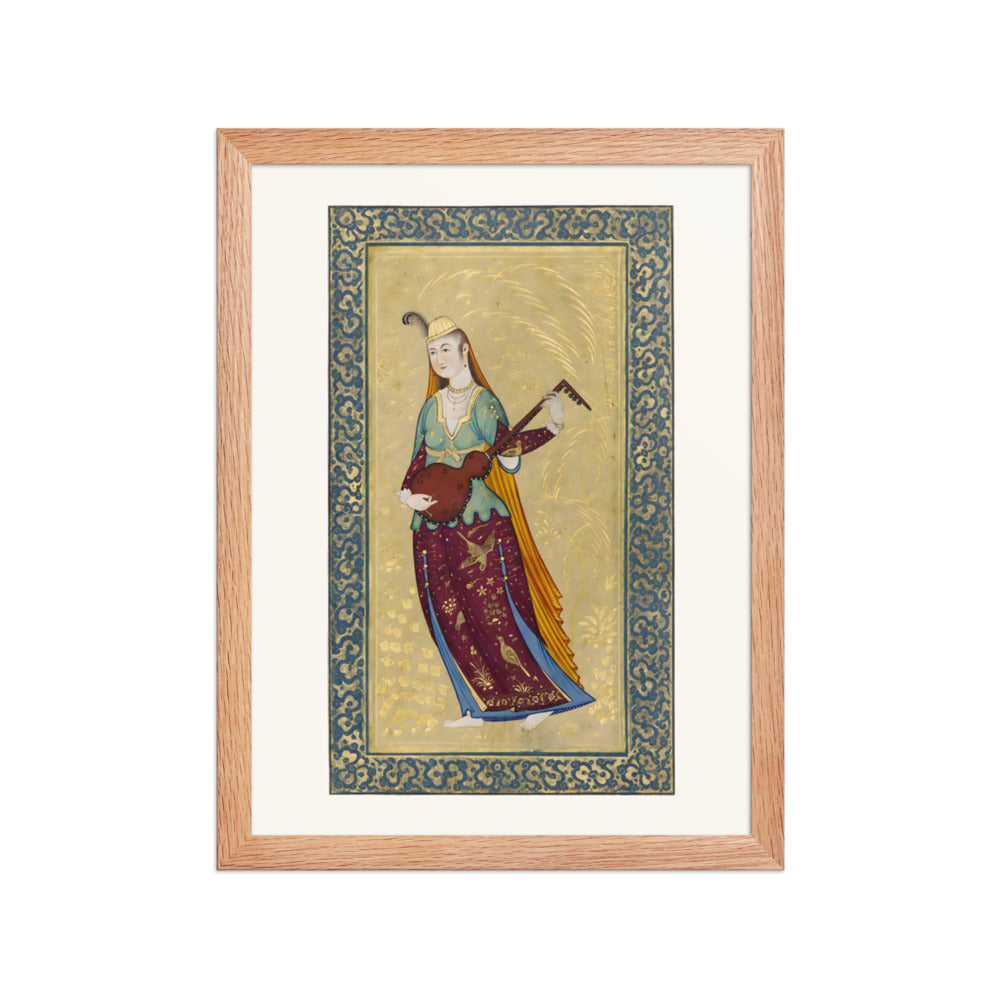 A Female Musician Playing the Tar | Restored Qajar Painting — view 4