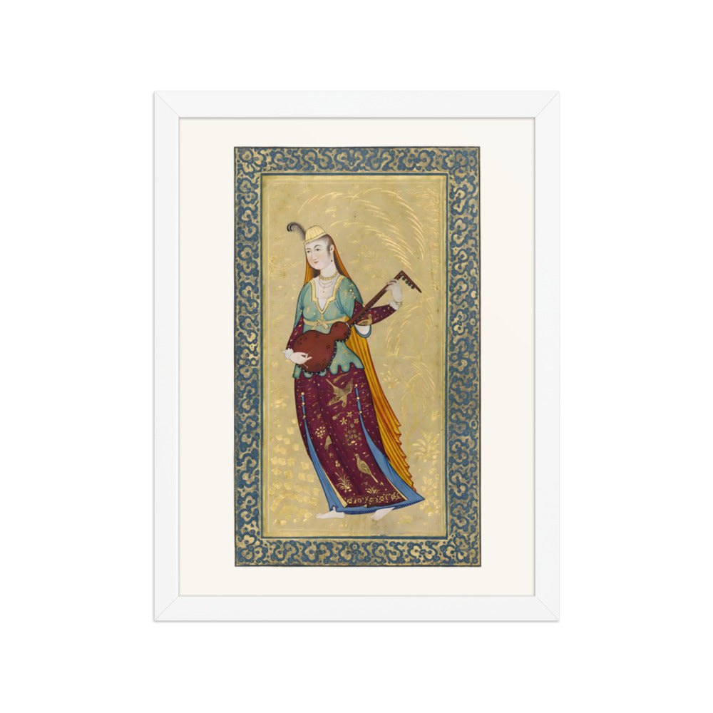 A Female Musician Playing the Tar | Restored Qajar Painting — view 7