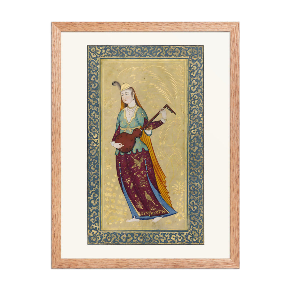 A Female Musician Playing the Tar | Restored Qajar Painting — view 5