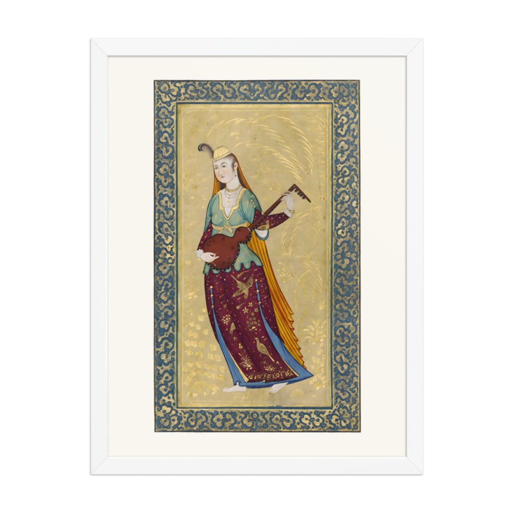 A Female Musician Playing the Tar | Restored Qajar Painting — view 8