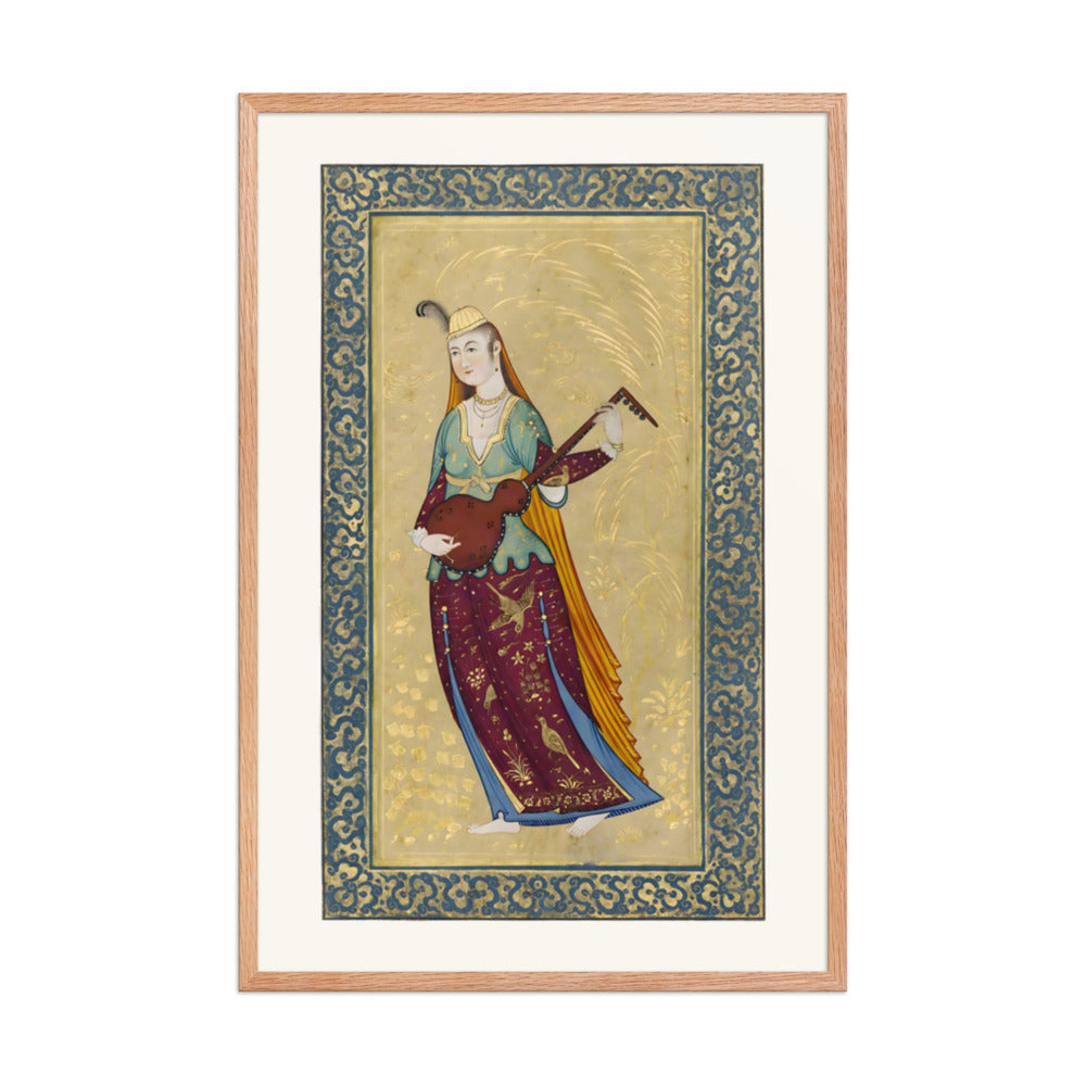 A Female Musician Playing the Tar | Restored Qajar Painting — view 6