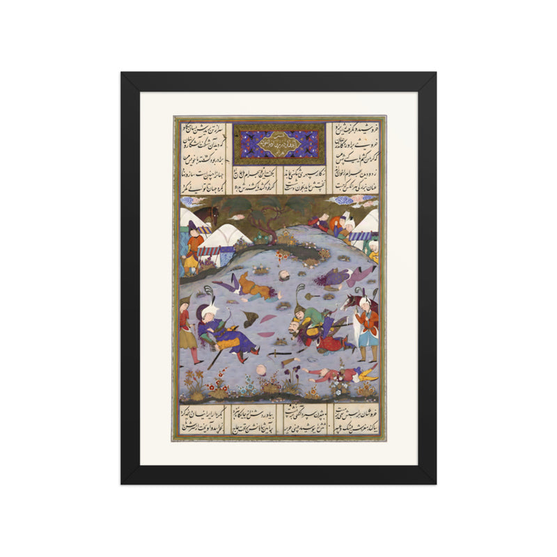 Giv Avenges Bahram by Slaying Tazhav | Restored Persian Miniature
