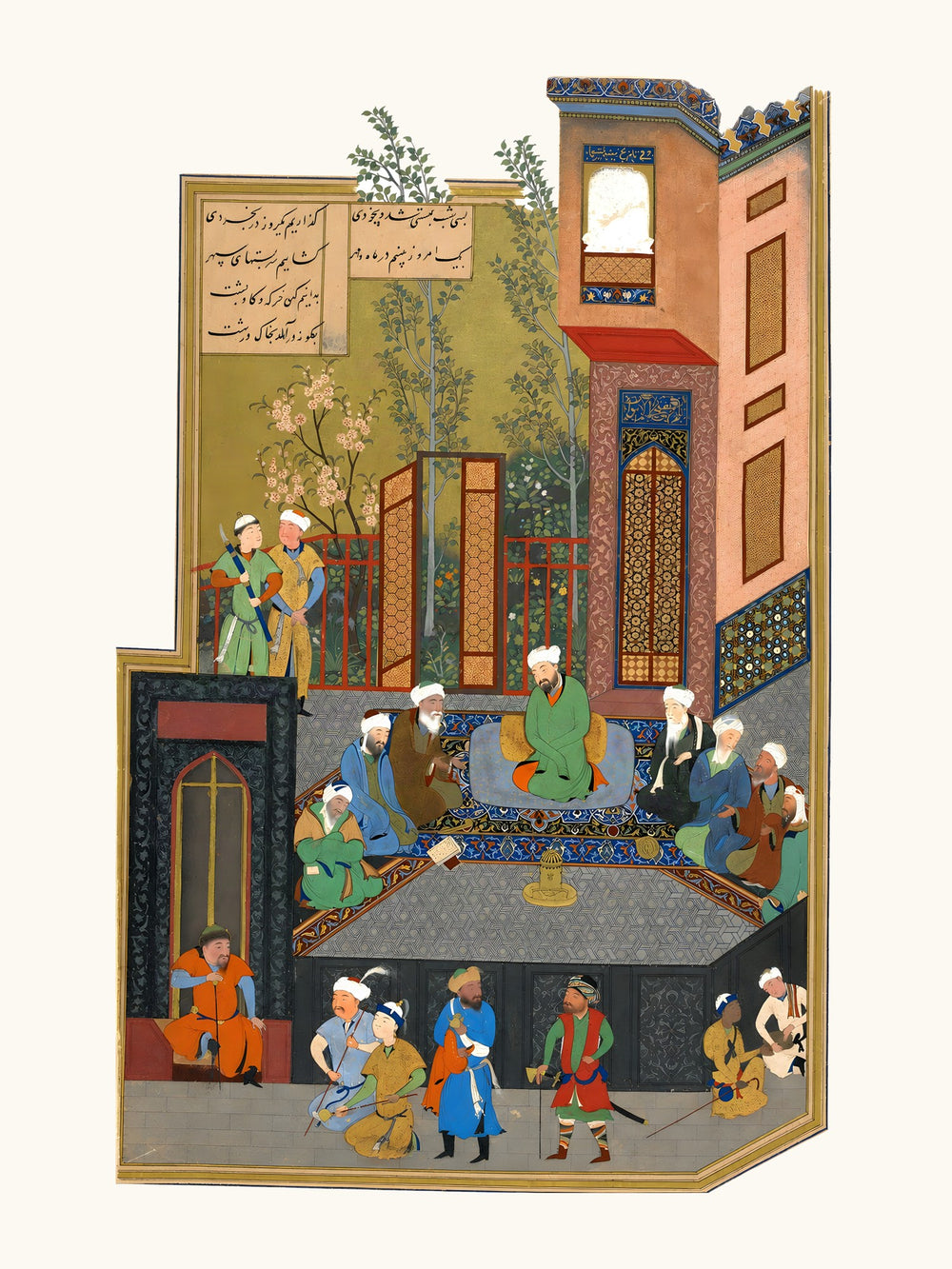 A Learned Assembly in a Tiled Courtyard | Restored Persian Miniature — view 7