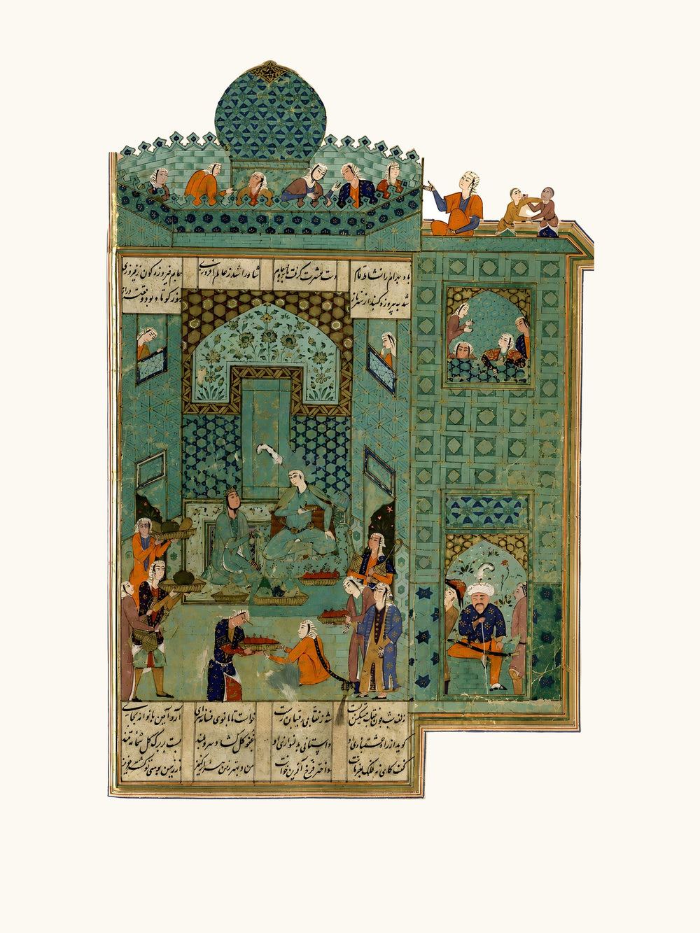 An Audience Before a Green-Tiled Palace | Restored Persian Miniature — view 10