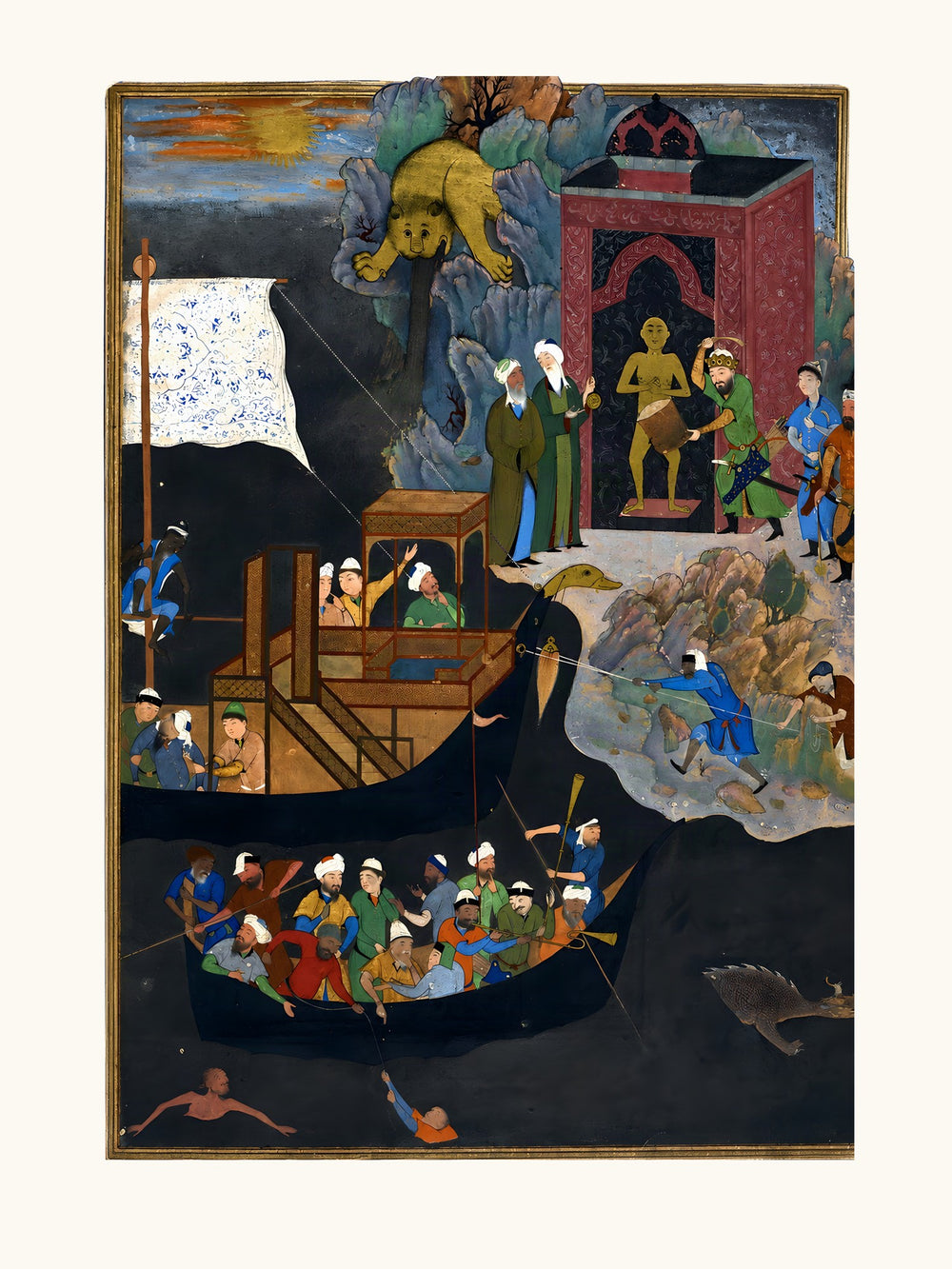 Iskandar Beats the Drum | Restored Persian Miniature — view 7