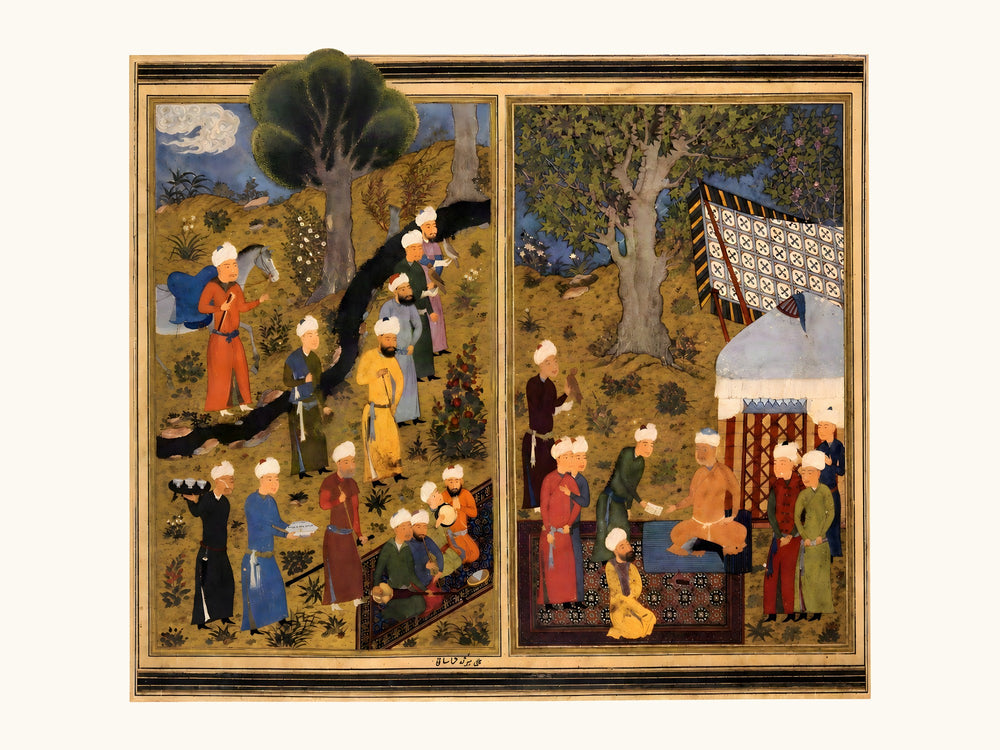 Courtiers Assemble Beside a Garden Pavilion | Restored Persian Miniature — view 10