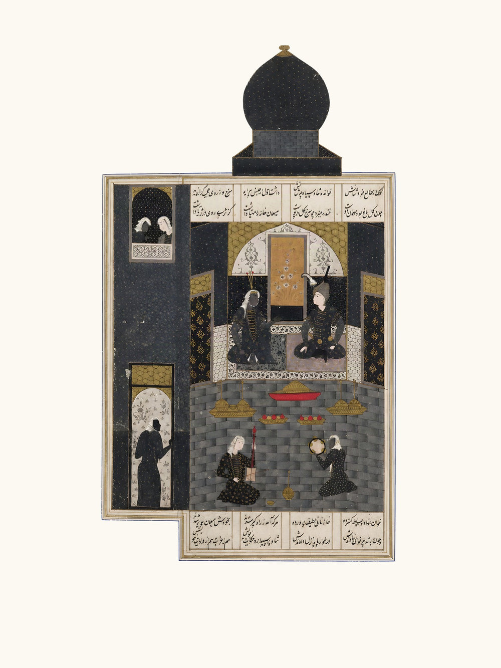 Mourners in Black Beneath a Dark Dome | Restored Persian Miniature — view 7