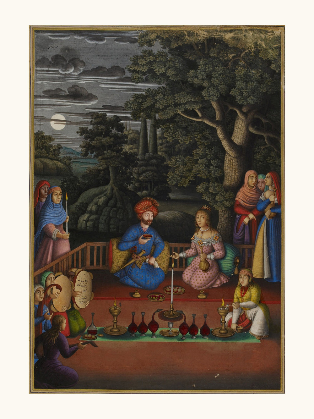A Moonlit Gathering Beneath a Great Tree | Restored Persian Miniature — view 7