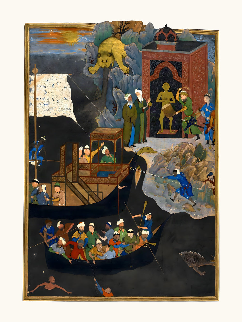 Iskandar at the Lion’s Mouth Whirlpool | Restored Persian Miniature — view 10