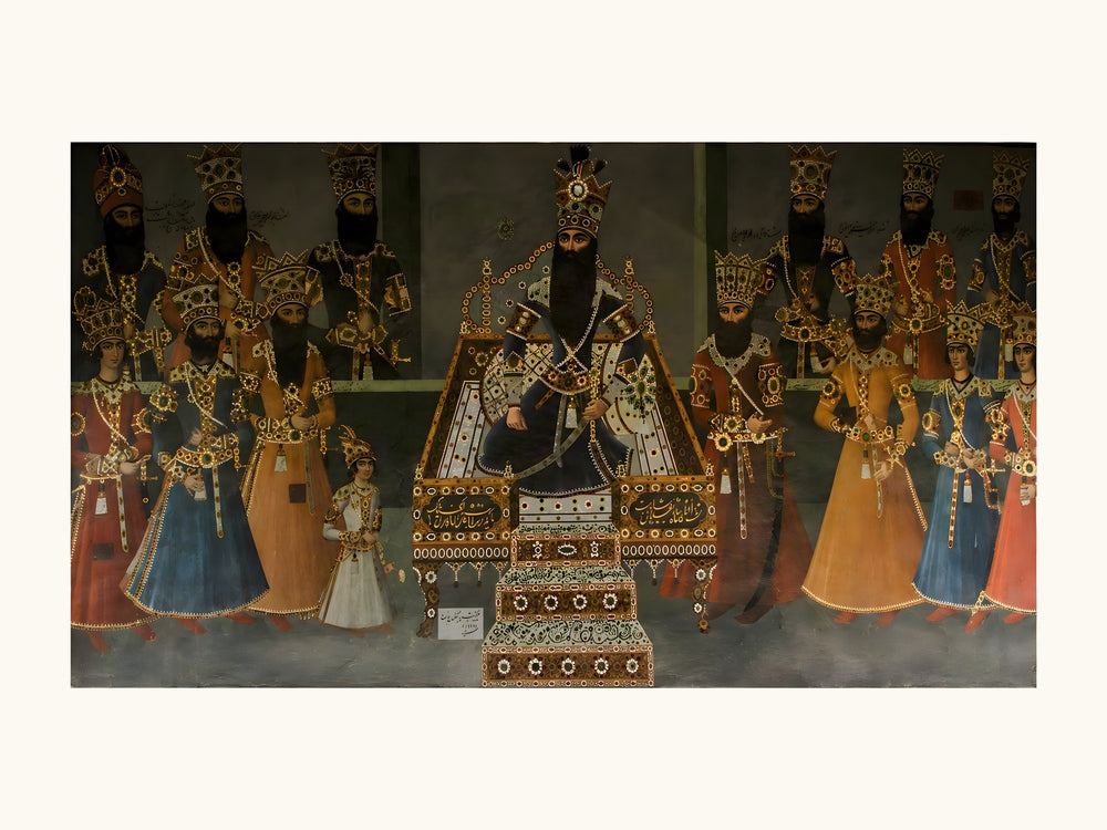 A Crowned King Enthroned Among His Courtiers | Restored Qajar Painting — view 10
