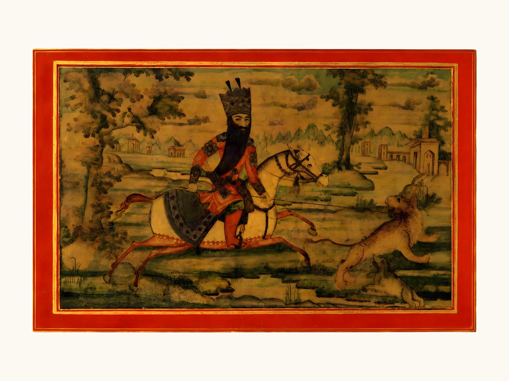 A Royal Hunter on Horseback Spearing a Stag | Restored Qajar Painting — view 10